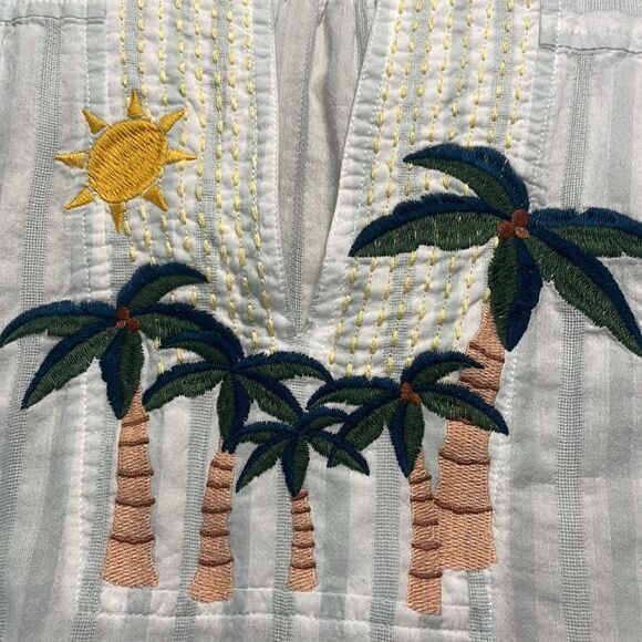Madewell Palm Tree Sunshine Embroidered Blue White Striped Sleeveless Top XS - Picture 7 of 13